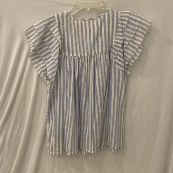 GAP blue white stripe tie front ruffle blouse size XS - Picture 6 of 6